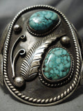 Exceptional Vintage Native American Navajo Carico Lake Turquoise Sterling Silver Bracelet Old-Nativo Arts