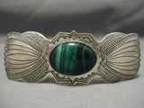 Detailed!! Vintage Native American Navajo Hand Tooled Sterling Silver Malachite Hair Barrette-Nativo Arts