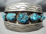 Chunky Turquoise Vintage Native American Navajo Sterling Silver Bracelet Old-Nativo Arts
