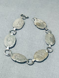 Signed Vintage Native American Navajo Black Onyx Sterling Silver Link Bracelet-Nativo Arts