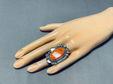 Huge Signed Vintage Native American Navajo Spiny Oster Sterling Silver Ring-Nativo Arts