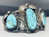 Optimum Vintage Native American Navajo #8 Turquoise Sterling Silver Leaf Bracelet Cuff-Nativo Arts