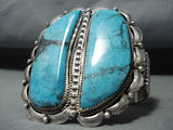 Joe Tso Huge Native American Navajo Blue Diamond Turquoise Sterling Silver Bracelet-Nativo Arts