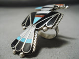 Unbelievable Giant Vintage Native American Zuni Turquoise Sterling Silver Ring Old-Nativo Arts