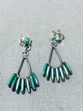 Important Very Old Vintage Native American Zuni Cerrillos Turquoise Sterling Silver Earrings-Nativo Arts