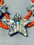 One Of The Most Unique Native American Kewa Coral Turquoise Inlay Sterling Silver Necklace-Nativo Arts