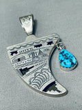 Meticulously Hand Carved Vintage Native American Navajo Turquoise Sterling Silver Pendant-Nativo Arts