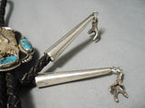 Detailed Vintage Native American Navajo Heavier Turquoise Sterling Silver Eagle Bolo Tie-Nativo Arts