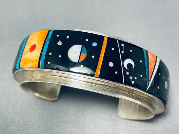 Harry Smith Space Inlay Vintage Native American Navajo Turquoise Sterling Silver Bracelet-Nativo Arts