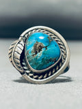 Rare Turquoise Mine Vintage Native American Navajo Blue Gem Sterling Silver Leaf Ring Old-Nativo Arts