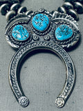 284 Gram Women's Native American Navajo Hand Sterling Silver Turquoise Squash Blossom Necklace-Nativo Arts