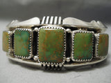 One Of The Best Vintage Native American Navajo Squared Green Turquoise Sterling Silver Bracelet-Nativo Arts