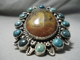 Important Biggest Native American Zuni Turquoise Satellite Agate Sterling Silver Ring-Nativo Arts