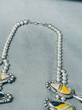300 Grams Native American Navajo Yellow Jasper Sterling Silver Squash Blossom Necklace-Nativo Arts