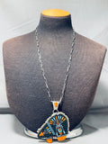 One Of The Most Detailed Native American Navajo Turquoise Inlay Sterling Silver Necklace-Nativo Arts