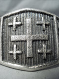 Magnificent Navajo Sterling Silver Wide Cross Bracelet Native American-Nativo Arts