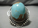 One Of Biggest Vintage Native American Navajo Domed #8 Turquoise Sterling Silver Ring- Huge!!-Nativo Arts