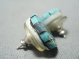 Native American Intricate Vintage San Felipe Turquoise Sterling Silver Earrings-Nativo Arts