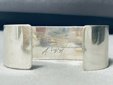 Native American Rare Slanted Turquoise Vintage Navajo Sterling Silver Bracelet Signed-Nativo Arts
