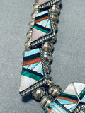 Important Vintage Native American Zuni Turquoise Inlay Sterling Silver Squash Blossom Necklace-Nativo Arts