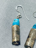 Exceptional Vintage Native American Navajo Blue Gem Turquoise Sterling Silver Earrings-Nativo Arts