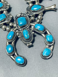 Authentic Vintage Native American Navajo Mrnci Turquoise Sterling Silver Squash Blossom Necklace-Nativo Arts