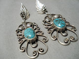 One Of Most Intricate Vintage Native American Navajo Spider Turquoise Sterling Silver Earrings-Nativo Arts