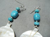 Exquisite Vintage Native American Navajo Turquoise Mother Of Pearl Sterling Silver Earrings-Nativo Arts
