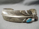Striking Vintage Native American Navajo Hand Carved Sterling Silver Feather Bracelet Old-Nativo Arts