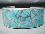 Rare Vintage Native American Zuni Blue Gem Turquoise Sterling Silver Bracelet Old-Nativo Arts