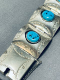 One Of The Best Vintage Native American Navajo Link Sterling Silver Turquoise Bracelet-Nativo Arts