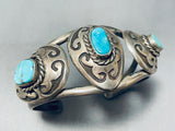 Martha Signed Vintage Native American Navajo Geomtric Sterling Silver Turquoise Bracelet-Nativo Arts