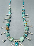 Amazing Green Turquoise Vintage Native American Navajo Sterling Silver Squash Blossom Necklace-Nativo Arts