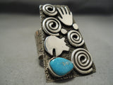 Important Vintage Native American Navajo Alex Sanchez Huge Turquoise Sterling Silver Ring-Nativo Arts
