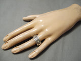 Incredible Waving Vintage Native American Navajo Sterling Silver Geometric Ring Old-Nativo Arts