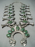 300+ Gram Vintage Native American Navajo Green Turquoise Sterling Silver Squash Blossom Necklace-Nativo Arts