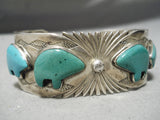 Intricate!! Vintage Native American Navajo Green Turquoise Bear Sterling Silver Bracelet-Nativo Arts