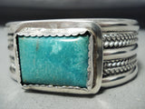 Heavy Vintage Native American Navajo Squared Turquoise Sterling Silver Bracelet-Nativo Arts