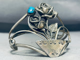 Flowers Of Love Vintage Native American Navajo Turquoise Sterling Silver Bracelet Cuff Old-Nativo Arts