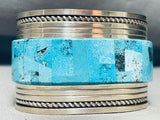 167 Gram Mind Boggling Vintage Native American Navajo Inlay Turquoise Sterling Silver Bracelet-Nativo Arts