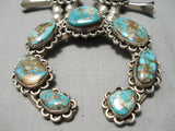 Amazing Vintage Native American Navajo Royston Turquoise Sterling Silver Squash Blossom Necklace-Nativo Arts