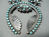 Women's Vintage Native American Navajo Zuni Turquoise Sterling Silver Squash Blossom Necklace-Nativo Arts