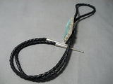 Exceptional Native American Navajo Squared Royston Turquoise Sterling Silver Bolo Tie-Nativo Arts