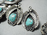 Women's Vintage Native American Navajo Rare Turquoise Sterling Silver Squash Blossom Necklace-Nativo Arts