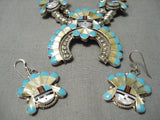 Detailed!! Vintage Zuni Native American Sterling Silver Squash Blossom Necklace-Nativo Arts