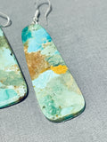 Tremendous Native American Navajo Turquoise Sterling Silver Dangle Earrings-Nativo Arts