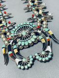 Native American Most Intricate Bird Vintage Turquoise Sterling Silver Squash Blossom Necklace-Nativo Arts