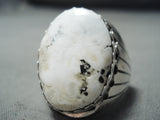 Astonishing Navajo White Buffalo Sterling Silver Ring Native American-Nativo Arts
