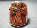 Native American Important Vintage Francosco Gomez Huge Cross Shell Sterling Silver Ring-Nativo Arts
