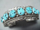 Marie Thompson Vintage Native American Navajo 7 Kingman Turquoise Sterling Silver Bracelet Old-Nativo Arts